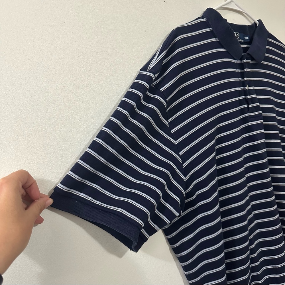 Polo Ralph Lauren Striped Blue And White Luxury Collar Polo Shirt Men’s Size XXL - Picture 5 of 8